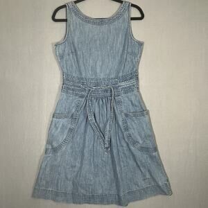 Fat Face Mid Light Blue Denim sleeveless Dress UK 10 USA 6‎ Fixed Belt